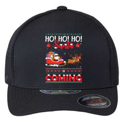 Ho Ho Ho Santa Claus Is Coming Ugly Christmas Print Gift Flexfit Unipanel Trucker Cap