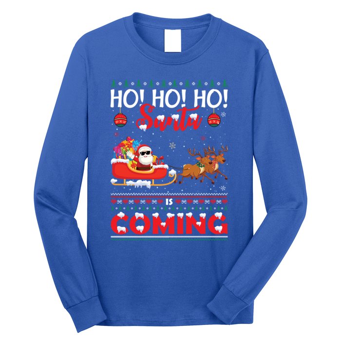 Ho Ho Ho Santa Claus Is Coming Ugly Christmas Print Gift Long Sleeve Shirt