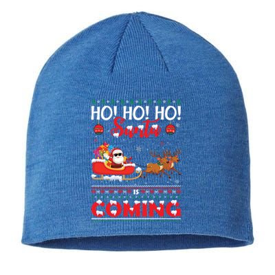 Ho Ho Ho Santa Claus Is Coming Ugly Christmas Print Gift Sustainable Beanie