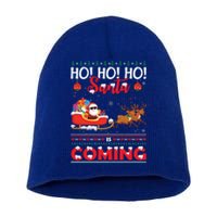 Ho Ho Ho Santa Claus Is Coming Ugly Christmas Print Gift Short Acrylic Beanie