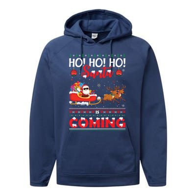 Ho Ho Ho Santa Claus Is Coming Ugly Christmas Print Gift Performance Fleece Hoodie