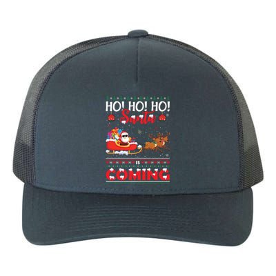 Ho Ho Ho Santa Claus Is Coming Ugly Christmas Print Gift Yupoong Adult 5-Panel Trucker Hat