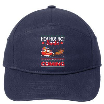 Ho Ho Ho Santa Claus Is Coming Ugly Christmas Print Gift 7-Panel Snapback Hat