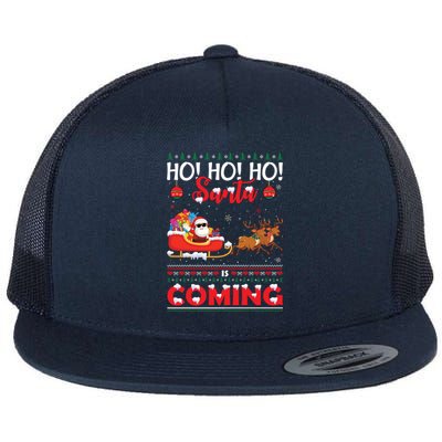 Ho Ho Ho Santa Claus Is Coming Ugly Christmas Print Gift Flat Bill Trucker Hat