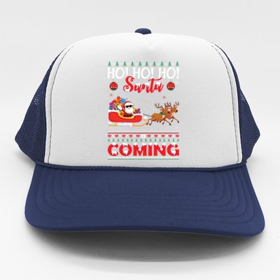 Ho Ho Ho Santa Claus Is Coming Ugly Christmas Print Gift Trucker Hat