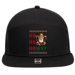 Ho Ho Howdy Ugly Christmas Sweater Style Cowboy Santa 7 Panel Mesh Trucker Snapback Hat