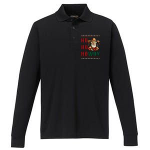 Ho Ho Howdy Ugly Christmas Sweater Style Cowboy Santa Performance Long Sleeve Polo