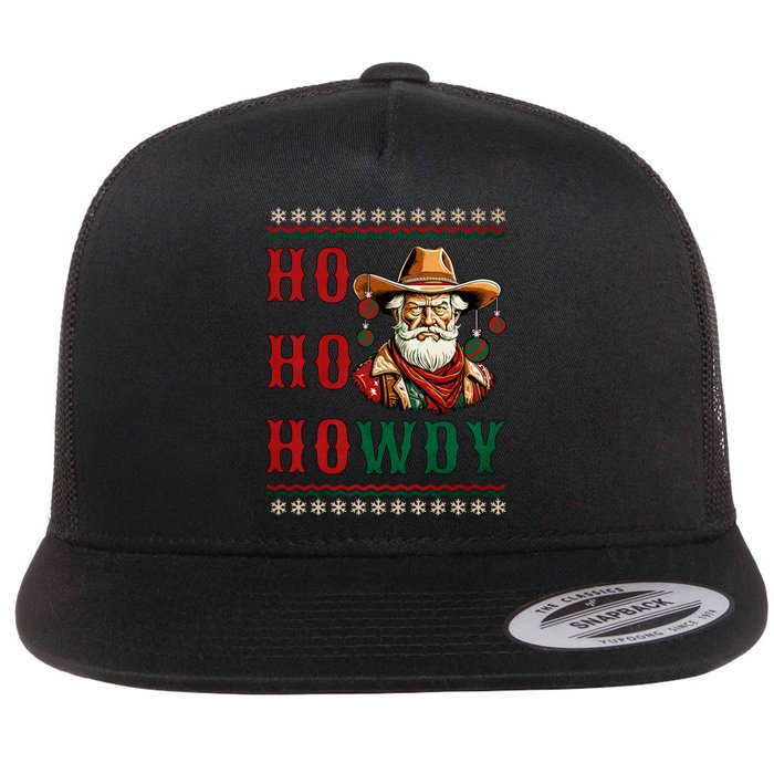 Ho Ho Howdy Ugly Christmas Sweater Style Cowboy Santa Flat Bill Trucker Hat