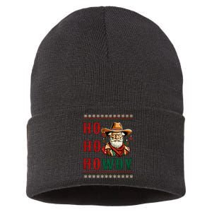 Ho Ho Howdy Ugly Christmas Sweater Style Cowboy Santa Sustainable Knit Beanie