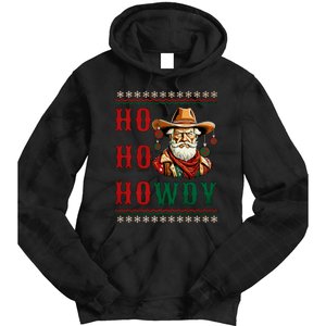 Ho Ho Howdy Ugly Christmas Sweater Style Cowboy Santa Tie Dye Hoodie