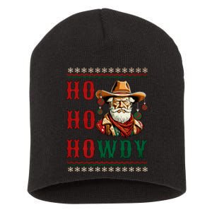 Ho Ho Howdy Ugly Christmas Sweater Style Cowboy Santa Short Acrylic Beanie