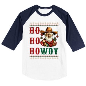 Ho Ho Howdy Ugly Christmas Sweater Style Cowboy Santa Baseball Sleeve Shirt