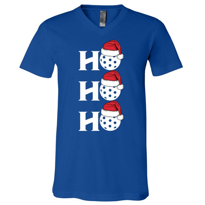 Ho Ho Ho Funny Christmas Pickleball Santa Claus Hat Meme Meaningful Gift V-Neck T-Shirt