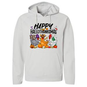 Happy HalloThanksMas Halloween Thanksgiving Xmas Chicken Performance Fleece Hoodie