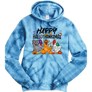 Happy HalloThanksMas Halloween Thanksgiving Xmas Chicken Tie Dye Hoodie