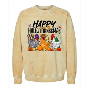 Happy HalloThanksMas Halloween Thanksgiving Xmas Chicken Colorblast Crewneck Sweatshirt