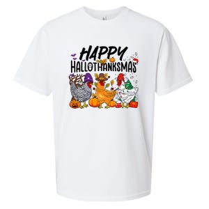 Happy HalloThanksMas Halloween Thanksgiving Xmas Chicken Sueded Cloud Jersey T-Shirt