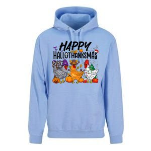 Happy HalloThanksMas Halloween Thanksgiving Xmas Chicken Unisex Surf Hoodie