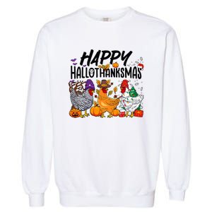 Happy HalloThanksMas Halloween Thanksgiving Xmas Chicken Garment-Dyed Sweatshirt