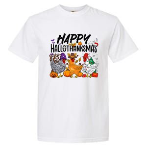 Happy HalloThanksMas Halloween Thanksgiving Xmas Chicken Garment-Dyed Heavyweight T-Shirt