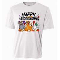 Happy HalloThanksMas Halloween Thanksgiving Xmas Chicken Cooling Performance Crew T-Shirt