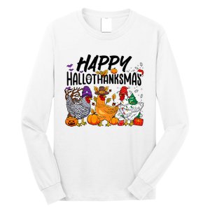 Happy HalloThanksMas Halloween Thanksgiving Xmas Chicken Long Sleeve Shirt