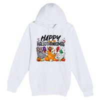 Happy HalloThanksMas Halloween Thanksgiving Xmas Chicken Premium Pullover Hoodie