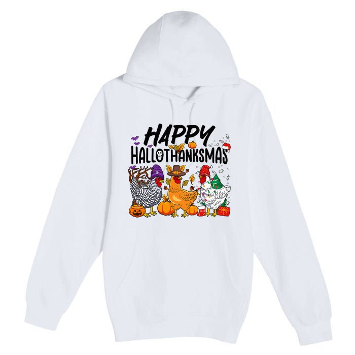 Happy HalloThanksMas Halloween Thanksgiving Xmas Chicken Premium Pullover Hoodie