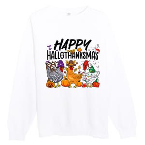 Happy HalloThanksMas Halloween Thanksgiving Xmas Chicken Premium Crewneck Sweatshirt