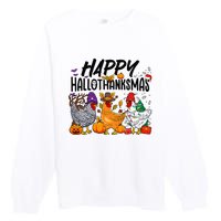 Happy HalloThanksMas Halloween Thanksgiving Xmas Chicken Premium Crewneck Sweatshirt