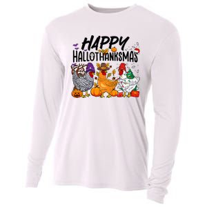 Happy HalloThanksMas Halloween Thanksgiving Xmas Chicken Cooling Performance Long Sleeve Crew