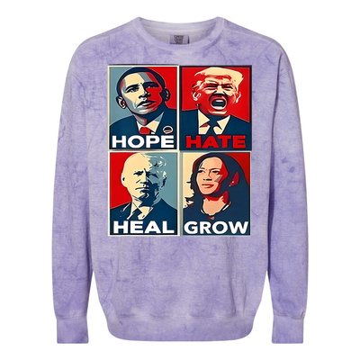 Hope Hate Heal Grow 2024 Vintage Colorblast Crewneck Sweatshirt