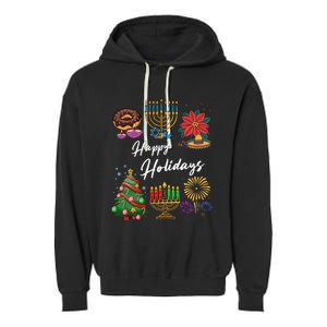 Happy Holidays Hanukkah Feliz Navidad Christmas Kwanzaa Garment-Dyed Fleece Hoodie