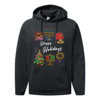 Happy Holidays Hanukkah Feliz Navidad Christmas Kwanzaa Performance Fleece Hoodie