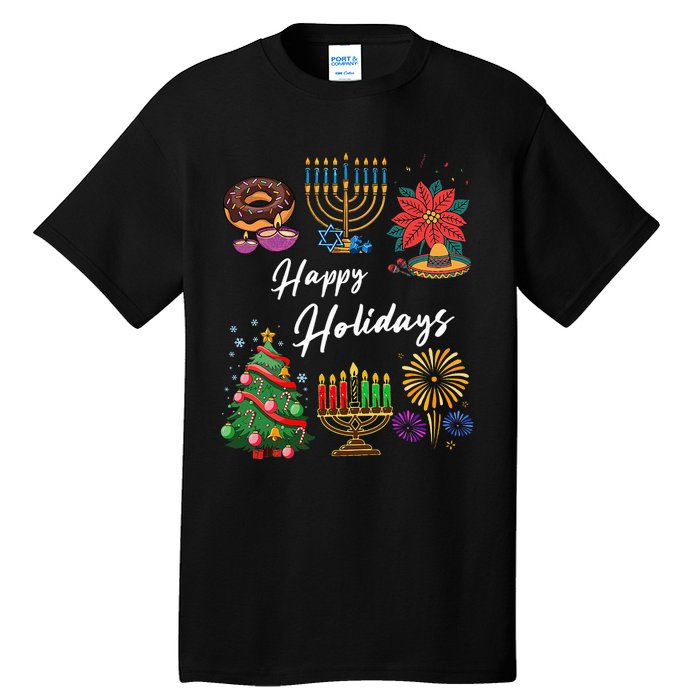 Happy Holidays Hanukkah Feliz Navidad Christmas Kwanzaa Tall T-Shirt