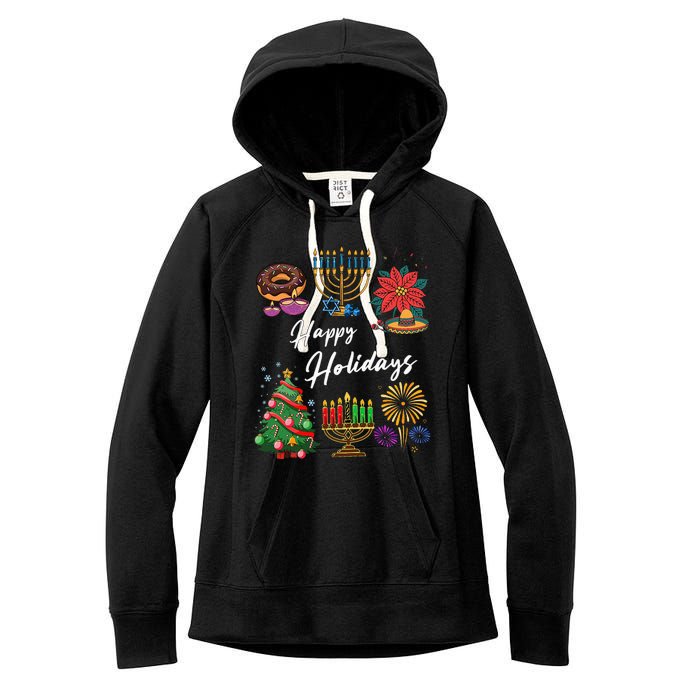 Happy Holidays Hanukkah Feliz Navidad Christmas Kwanzaa Women's Fleece Hoodie