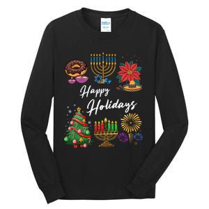 Happy Holidays Hanukkah Feliz Navidad Christmas Kwanzaa Tall Long Sleeve T-Shirt