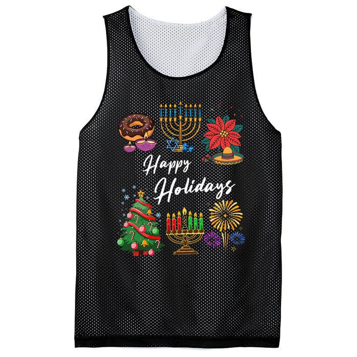 Happy Holidays Hanukkah Feliz Navidad Christmas Kwanzaa Mesh Reversible Basketball Jersey Tank