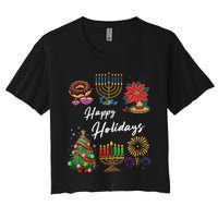 Happy Holidays Hanukkah Feliz Navidad Christmas Kwanzaa Women's Crop Top Tee