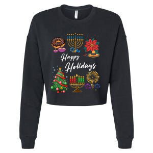 Happy Holidays Hanukkah Feliz Navidad Christmas Kwanzaa Cropped Pullover Crew