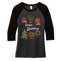 Happy Holidays Hanukkah Feliz Navidad Christmas Kwanzaa Women's Tri-Blend 3/4-Sleeve Raglan Shirt