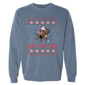 Ho Ho Ho Santa Riding Great Dane Dog Ugly Christmas Swea Garment-Dyed Sweatshirt