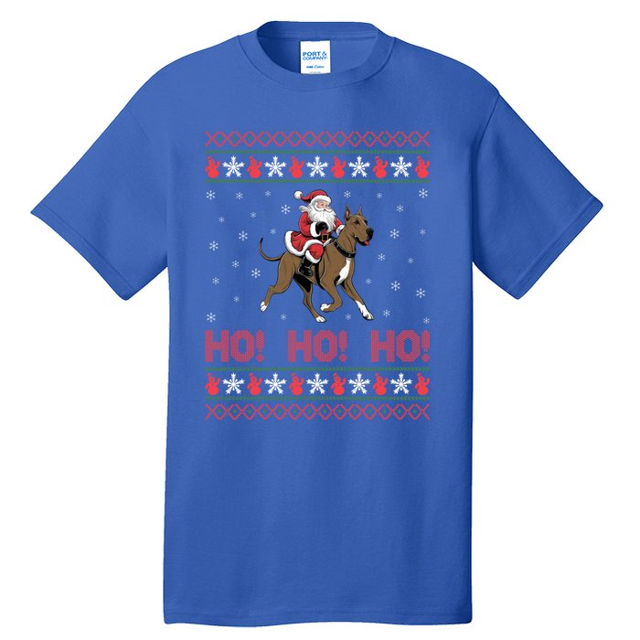 Ho Ho Ho Santa Riding Great Dane Dog Ugly Christmas Swea Tall T-Shirt