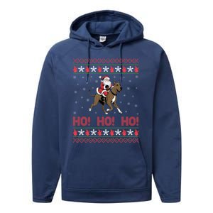 Ho Ho Ho Santa Riding Great Dane Dog Ugly Christmas Swea Performance Fleece Hoodie