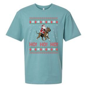 Ho Ho Ho Santa Riding Great Dane Dog Ugly Christmas Swea Sueded Cloud Jersey T-Shirt