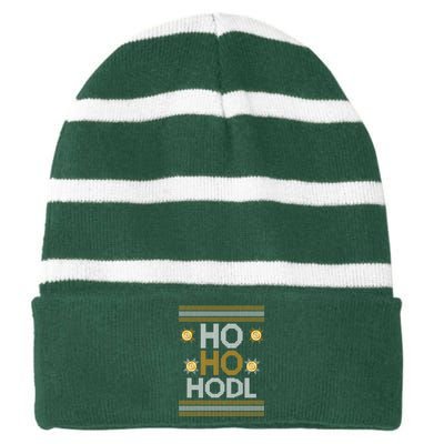 Ho Ho Hodl Crypto Currency Ugly Christmas Striped Beanie with Solid Band