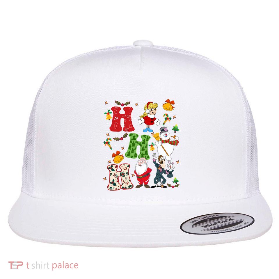 Ho Ho Ho Frosty Snowman Frosty Snowman Christmas Lights Flat Bill Trucker Hat