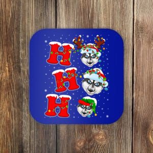 Ho Ho Ho Siberian Husky Santa Hat Reindeer Xmas Lights Funny Gift Coaster