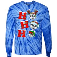 Ho Ho Ho Siberian Husky Santa Hat Reindeer Xmas Lights Funny Gift Tie-Dye Long Sleeve Shirt