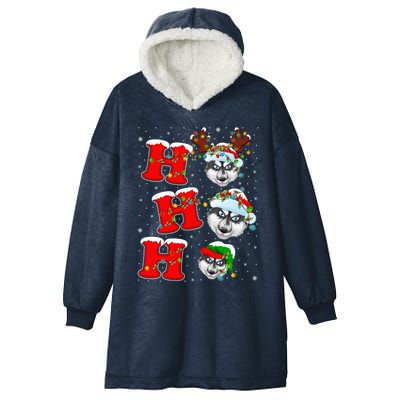 Ho Ho Ho Siberian Husky Santa Hat Reindeer Xmas Lights Funny Gift Hooded Wearable Blanket